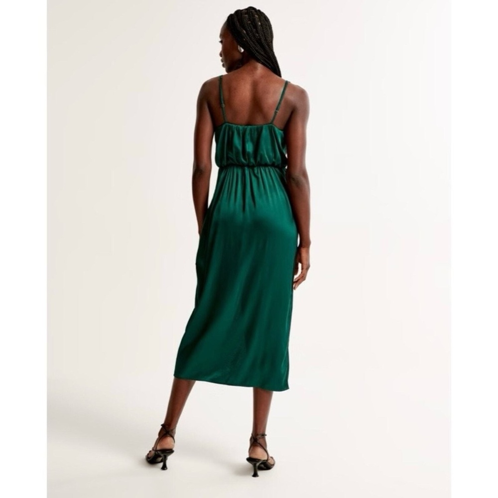 Abercrombie & Fitch A&F Satin Green Draped Wrap Midi Dress - Picture 4 of 11